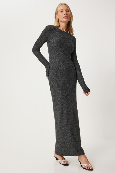 Women's Anthracite Bodycon Midi Knit Dress FN03346 - HAPPINESS İSTANBUL