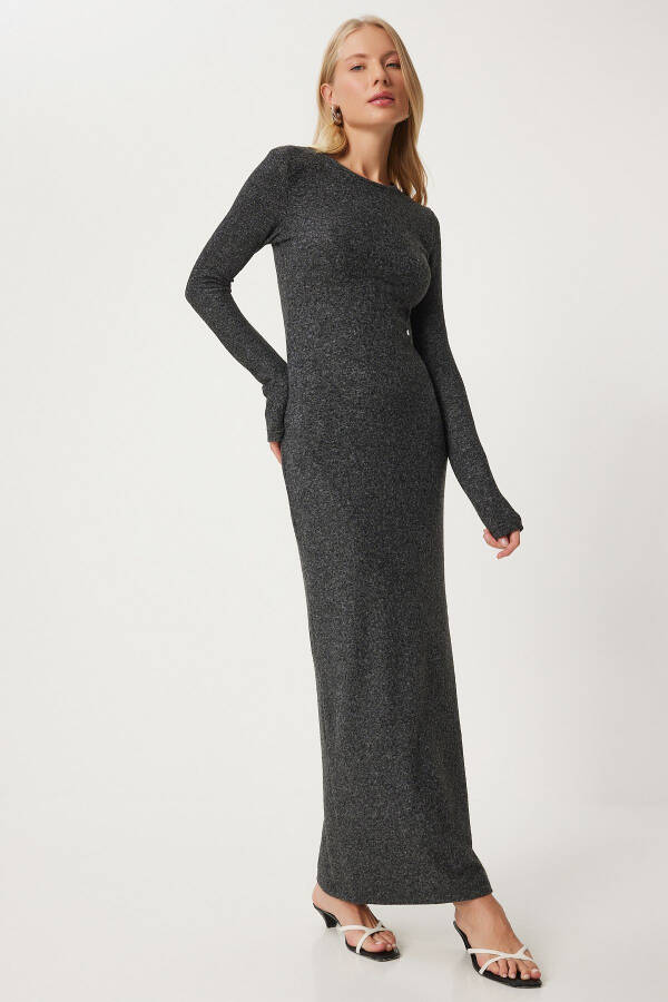 Women's Anthracite Bodycon Midi Knit Dress FN03346 - 1