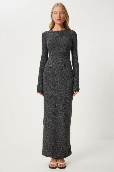 Women's Anthracite Bodycon Midi Knit Dress FN03346 - 3