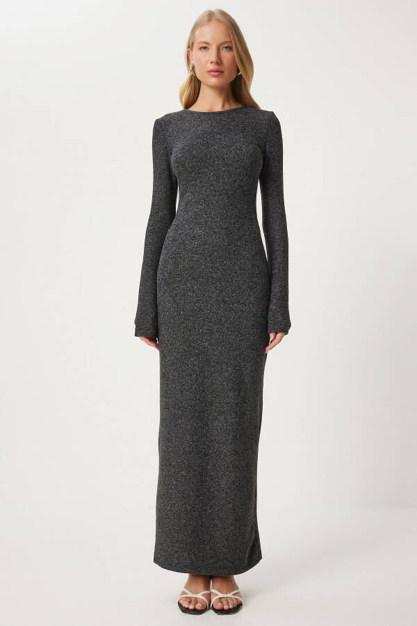 Women's Anthracite Bodycon Midi Knit Dress FN03346 - 3