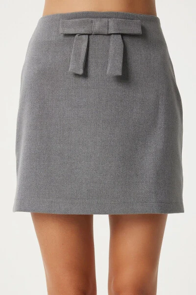 Women's Anthracite Bow Detail Mini Woven Skirt UL00043 - HAPPINESS İSTANBUL (1)