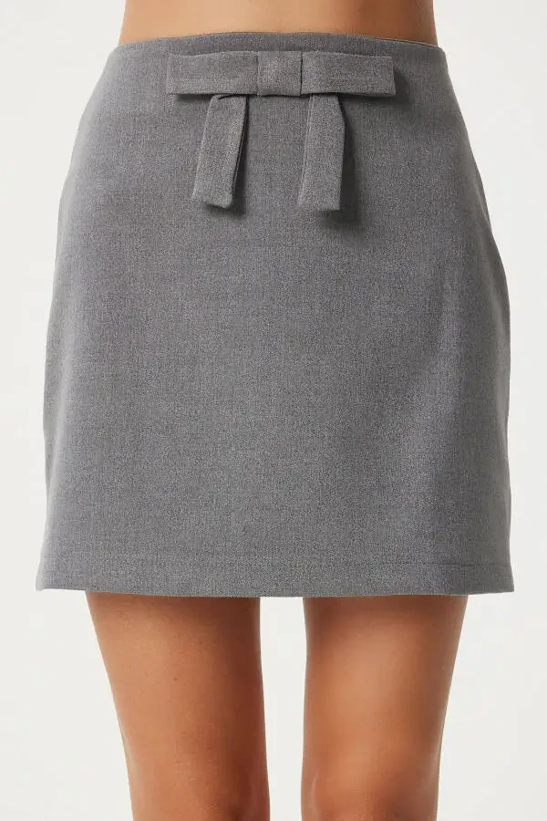 Women's Anthracite Bow Detail Mini Woven Skirt UL00043 - 2