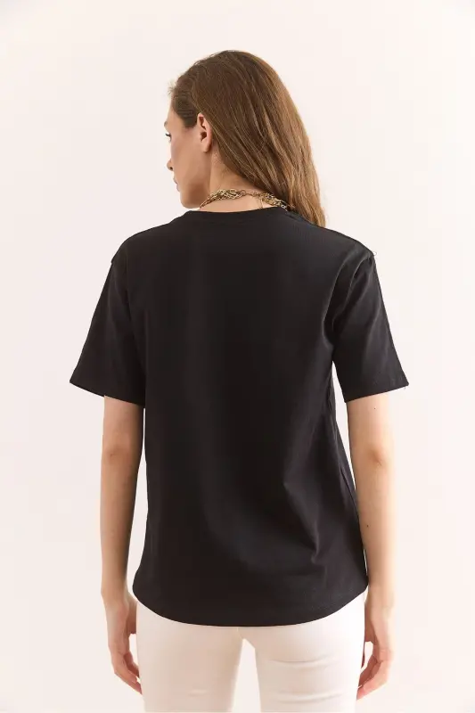 Women's Anthracite Bow Detailed Regular Fit 2 Rope T-shirt - 2