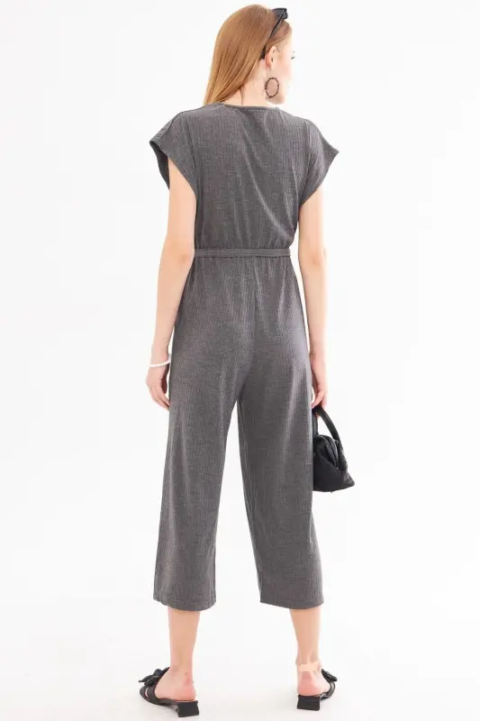 Women's Anthracite Crossover Waist Belted Jumpsuit ARM-20Y042008-Anthracite - 6