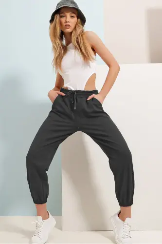 Women's Anthracite Cuffed Two-Thread Sweatpants ALC-Y2933 