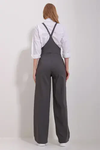 Women's Anthracite Double Pocket Strap Lycra Jumpsuit Overalls ALC-X11539-ANTRASIT - 6