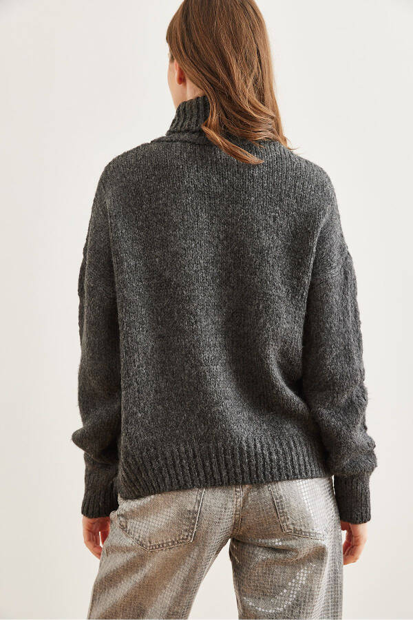 Women's Anthracite Fisherman Collar Soft Textured Knit Pullover KZK-19000892 - 7