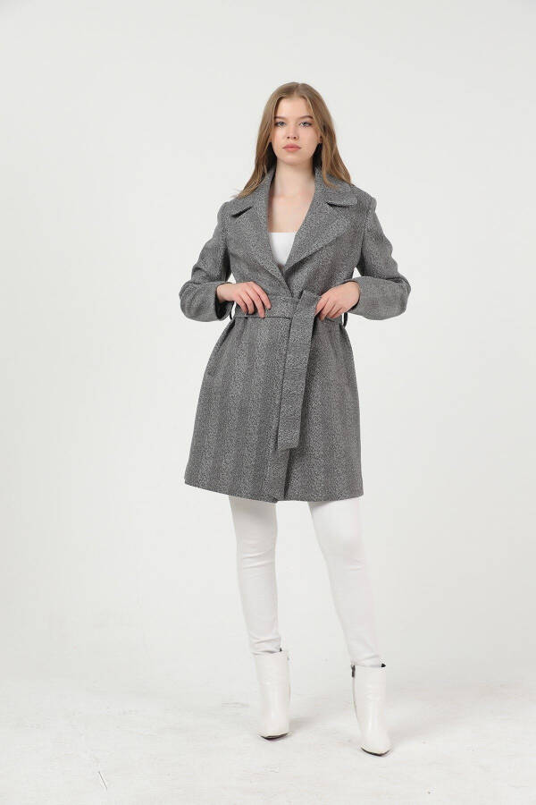 Women's Anthracite Herringbone Wide Collar Cashmere Coat - 1