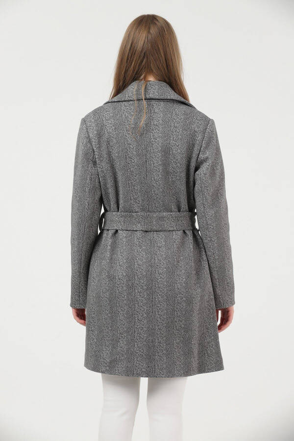 Women's Anthracite Herringbone Wide Collar Cashmere Coat - 6