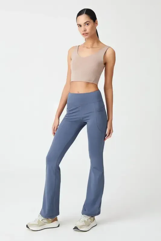 Women's Anthracite High Waist Shaping Double Pocket Bootcut Leggings - LOS OJOS