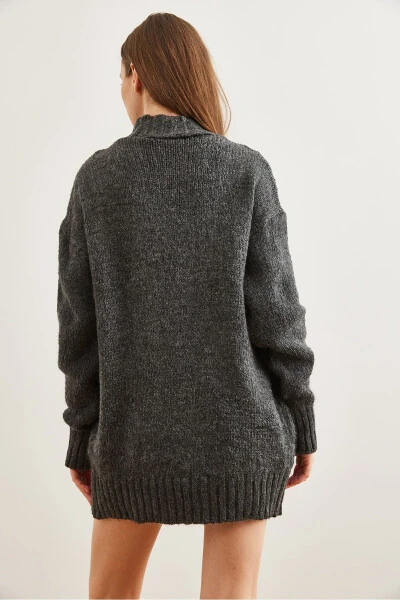 Women's Anthracite Hooded Soft Textured Knit Cardigan HRK-19000324 - 6