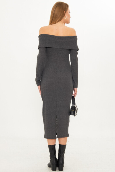Women's Anthracite Off-Shoulder Front Zipper Slit - 11
