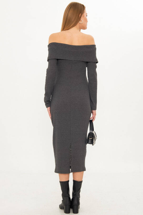 Women's Anthracite Off-Shoulder Front Zipper Slit - 11