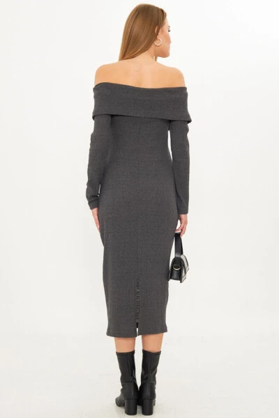 Women's Anthracite Off-Shoulder Front Zipper Slit - 5