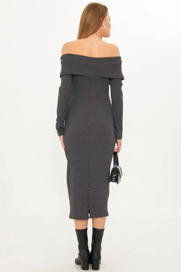 Women's Anthracite Off-Shoulder Front Zipper Slit - 5