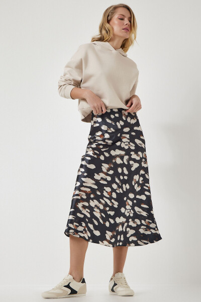 Women's Anthracite Patterned Satin Skirt DD01142 - HAPPINESS İSTANBUL (1)