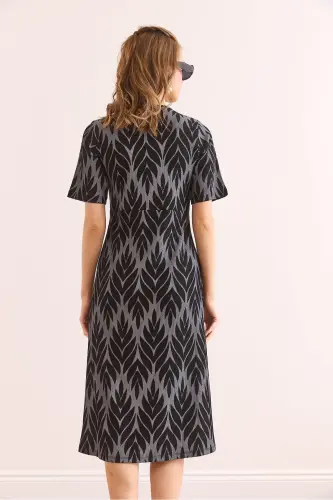 Women's Anthracite Pleated Detail Crew Neck Dress E - 6