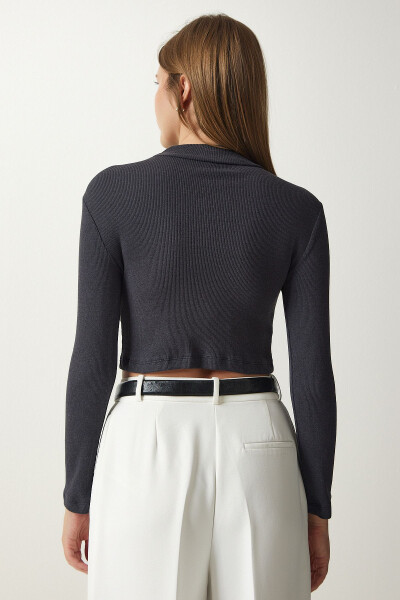 Women's Anthracite Ribbed Fisherman Neck Crop Knitted Blouse GT00059 - 4