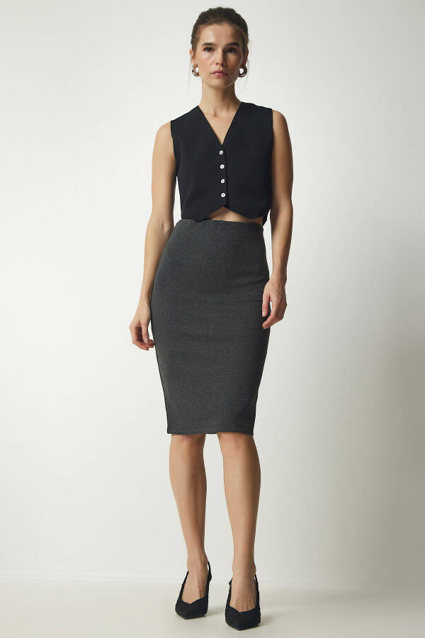 Women's Anthracite Slit Steel Knit Skirt UB00162 - 2