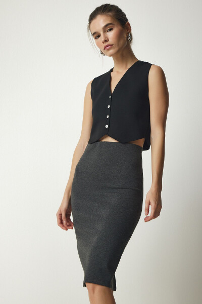 Women's Anthracite Slit Steel Knit Skirt UB00162 - 5