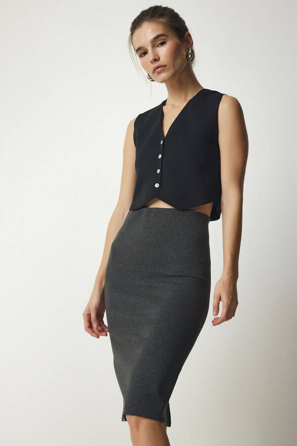 Women's Anthracite Slit Steel Knit Skirt UB00162 - 5