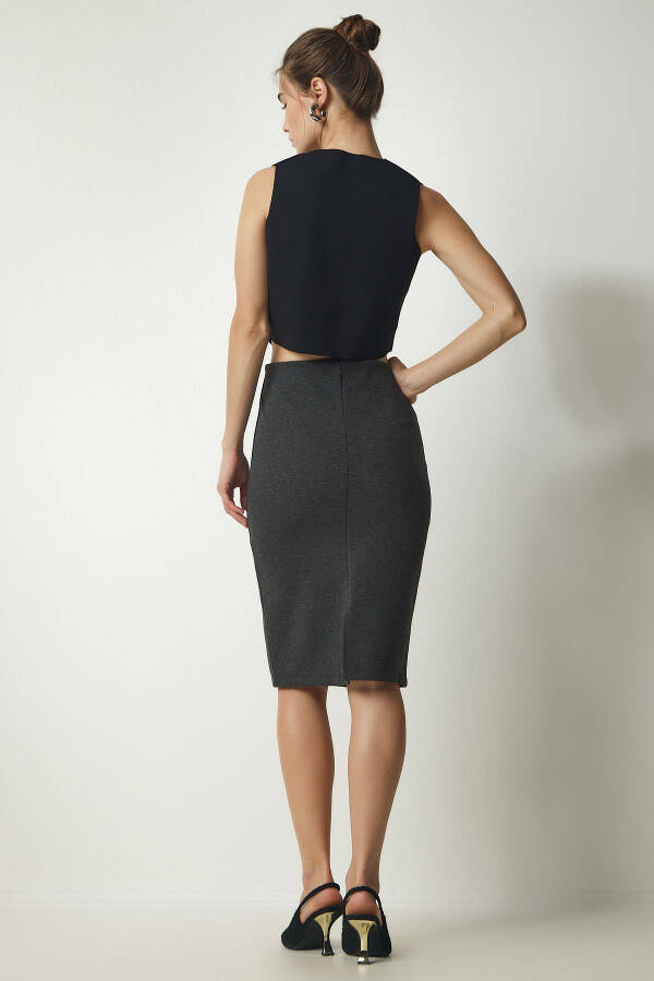 Women's Anthracite Slit Steel Knit Skirt UB00162 - 8