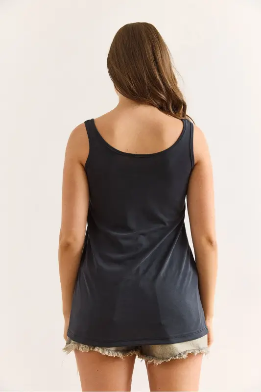 Women's Anthracite Tank Top Drapey Modal Blouse BLZ-19003 - 2