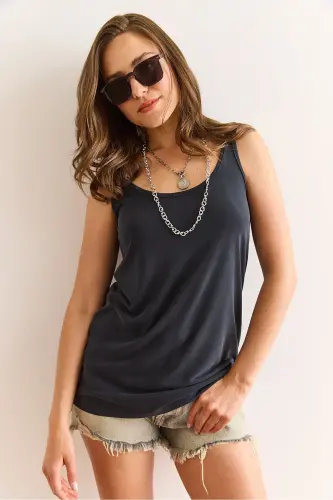 Women's Anthracite Tank Top Drapey Modal Blouse BLZ-19003 - 3