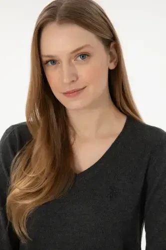 Women's Anthracite V-Neck Basic Sweater 50251903-VR006-142340 - U.S. POLO ASSN. (1)