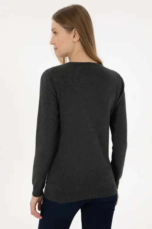 Women's Anthracite V-Neck Basic Sweater 50251903-VR006-142340 - 5