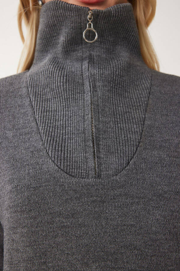 Women's Anthracite Zip Neck Basic Knit Sweater PF00007 - 5