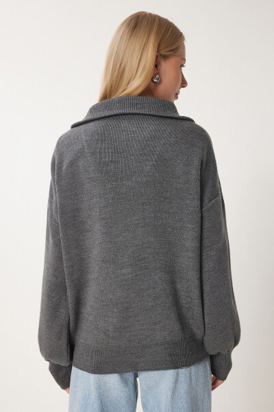 Women's Anthracite Zip Neck Basic Knit Sweater PF00007 - 6