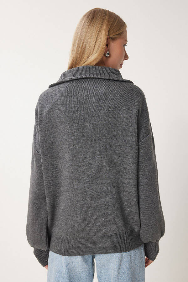 Women's Anthracite Zip Neck Basic Knit Sweater PF00007 - 6