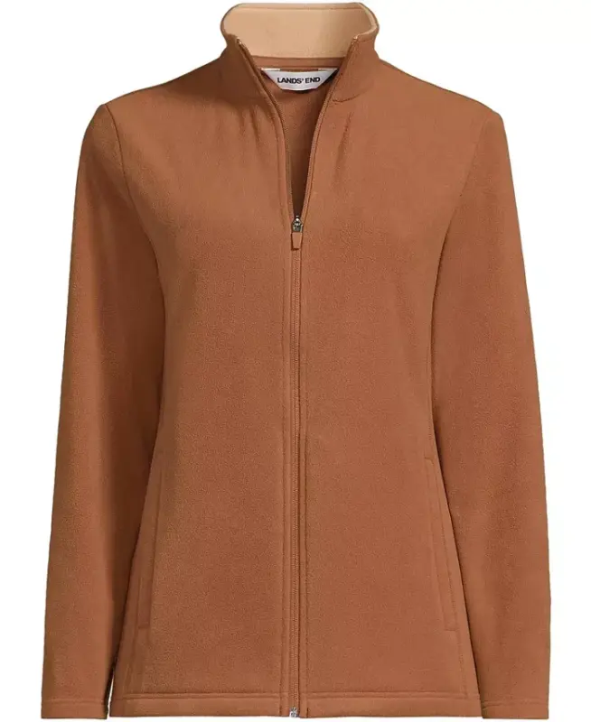 Women's Anyweather Fleece Full Zip Jacket - Rich ginger brown/light camel - LANDS' END