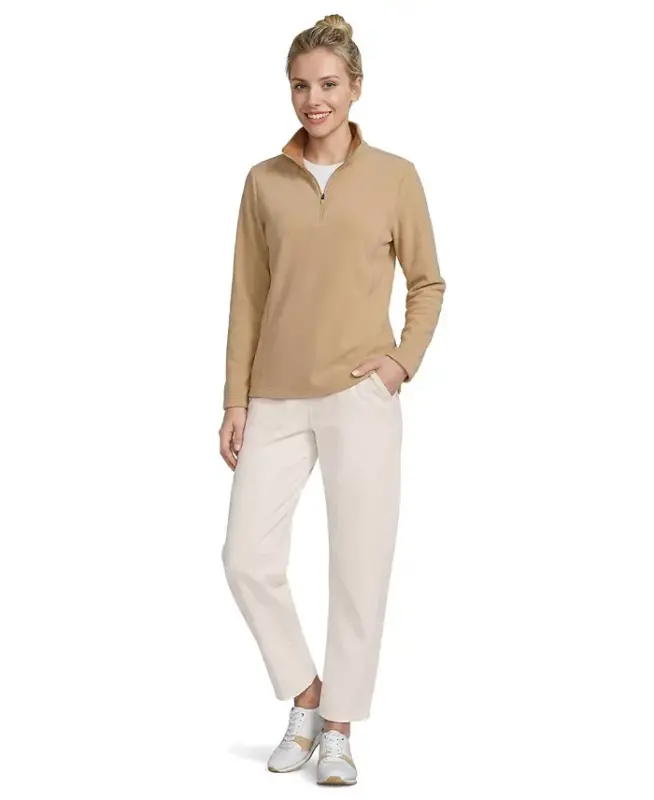 Women's Fleece Quarter Zip Pullover - Light camel/rich ginger brown - 1