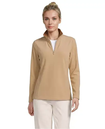 Women's Anyweather Fleece Quarter Zip Pullover - Light camel/rich ginger brown - LANDS' END (1)
