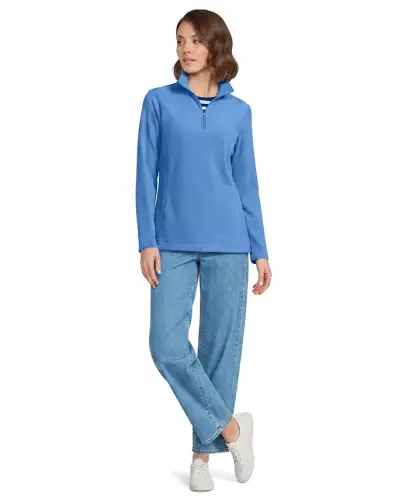 Women's Fleece Quarter Zip Pullover - Muted cobalt blue 