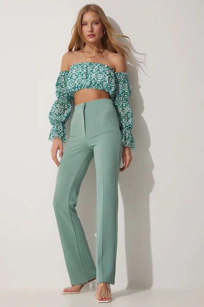 Women's Apple Green High Waist Lycra Comfortable Knitted P - HAPPINESS İSTANBUL