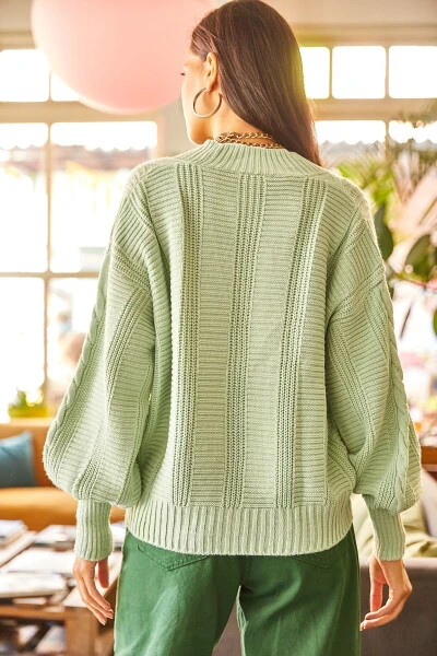 Women's Aqua Green Chunky Cable Knit Cardigan HRK-19000082 - 6