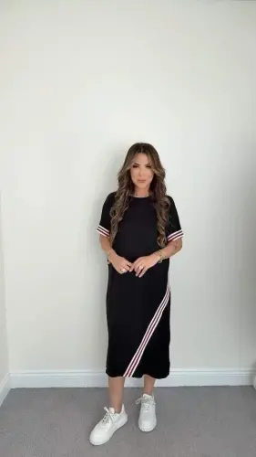 Women's Arm And Skirt Stripe Detailed Midi Dress - 1