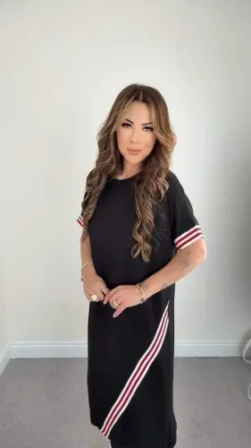 Women's Arm And Skirt Stripe Detailed Midi Dress - BÜYÜKBEDENIZ (1)