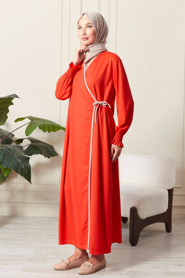 Women's Arm Detailed Crossover Collar Cuffed Side Tie Prayer Dress - 4