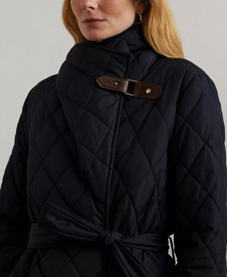 Women's Asymmetric Belted Quilted Coat Dk Navy - 3