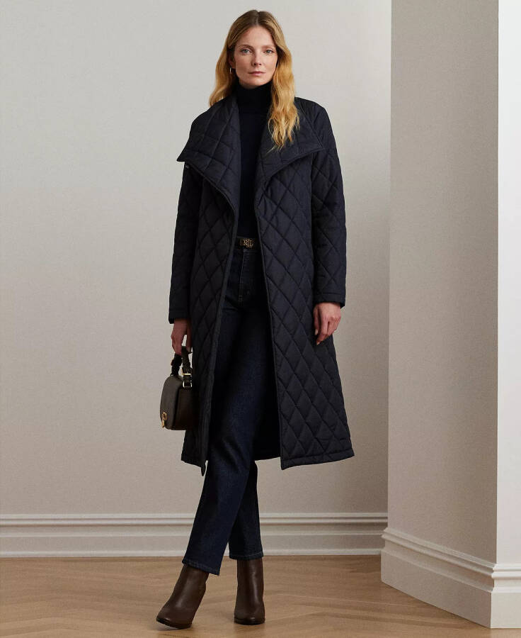 Women's Asymmetric Belted Quilted Coat Dk Navy - 5