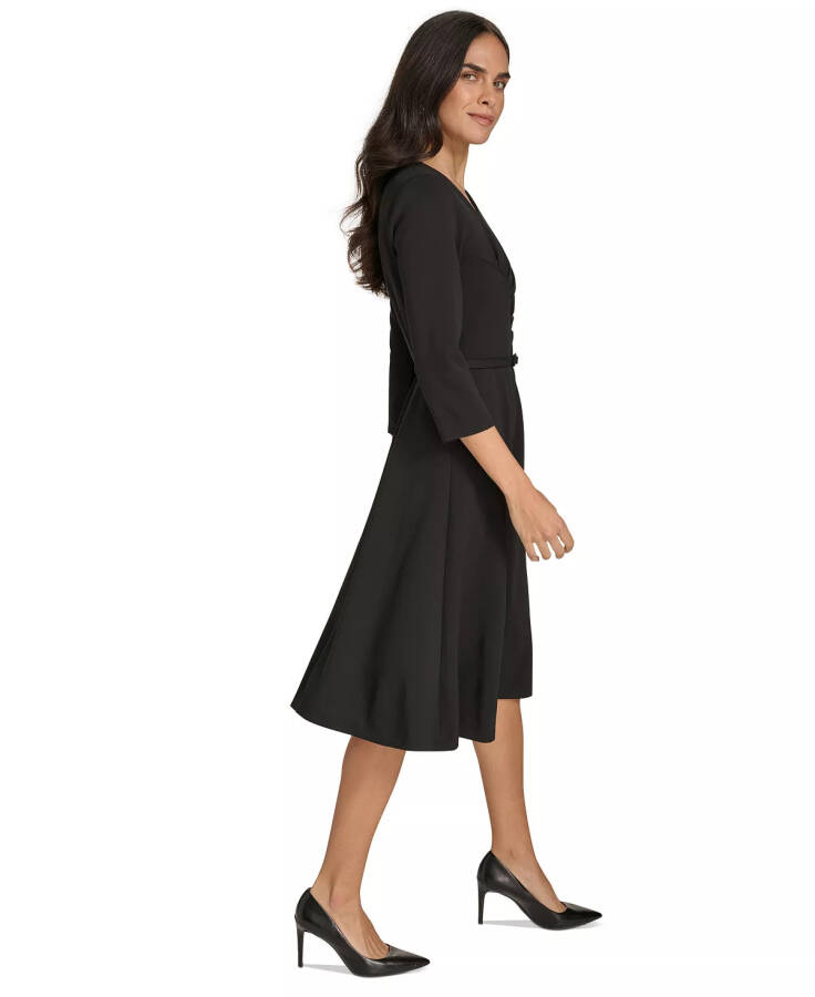 Women's Asymmetric-Neck Belted Dress Black - 2