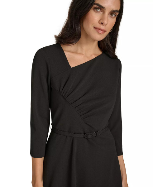 Women's Asymmetric-Neck Belted Dress Black - 4