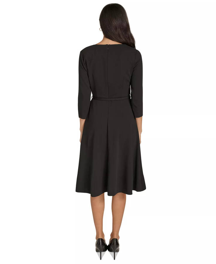 Women's Asymmetric-Neck Belted Dress Black - 5