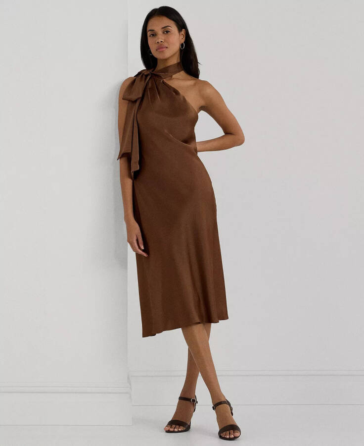 Women's Asymmetric Satin Dress Terracotta - 1