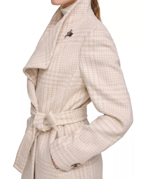 Womens Asymmetrical Belted Wrap Coat, Created for Modazone Beige/Ivory Plaid - 3