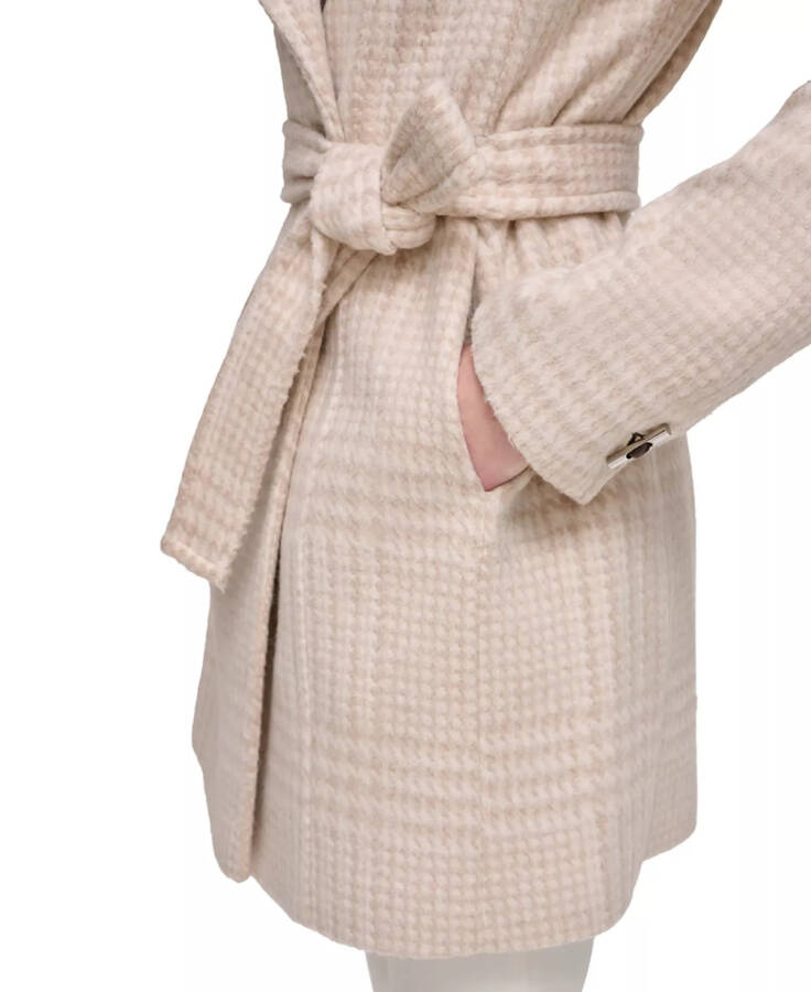 Womens Asymmetrical Belted Wrap Coat, Created for Modazone Beige/Ivory Plaid - 4